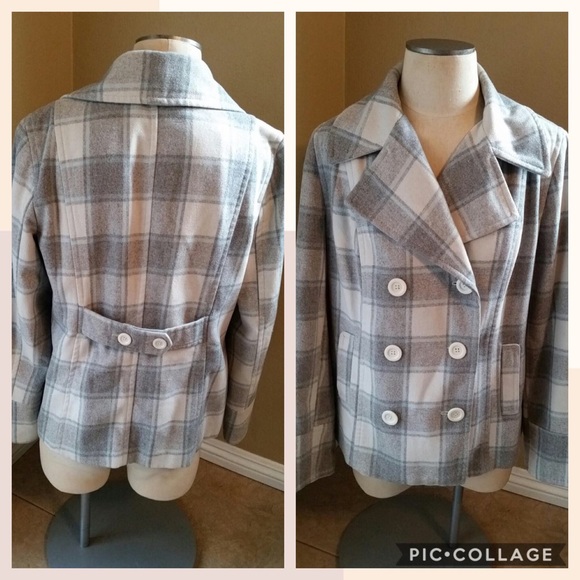 Old Navy Jackets & Blazers - Old Navy grey plaid wool blend pea coat jackets